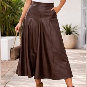 Worthington Elegant Chocolate Brown Faux Leather Skirt 2XL Buttery Soft! NWT